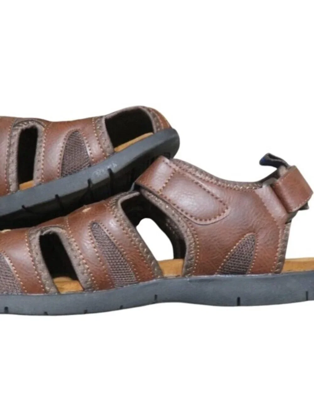 Nunn Bush Brown Leather Rio Grande Fisherman Toe Velcro closure Sandals Sz 13 M